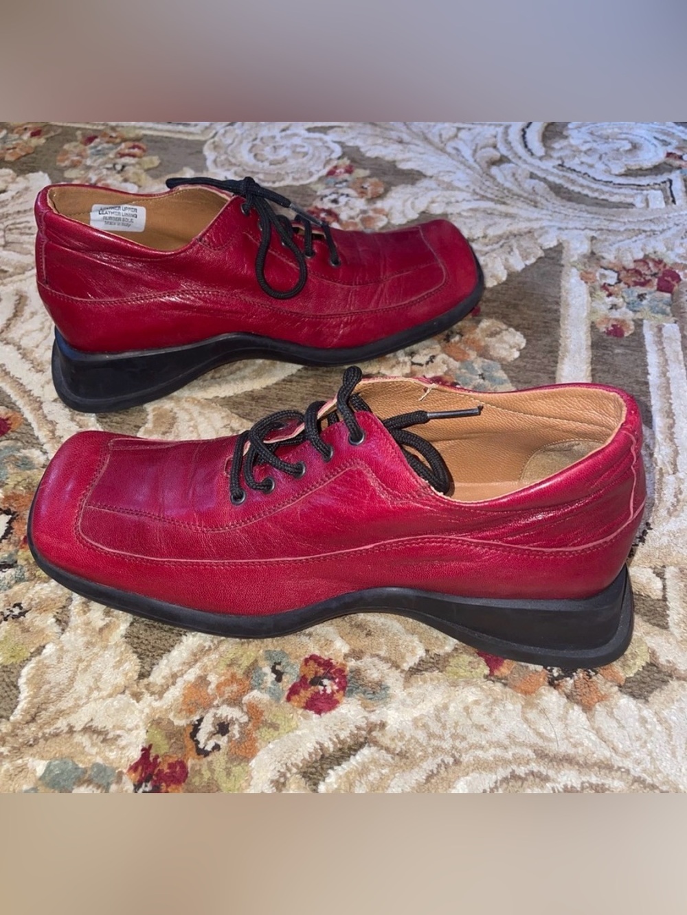 FRU.IT FRUIT Red Leather Lace Front Retro Square Toe Shoes Made In Italy